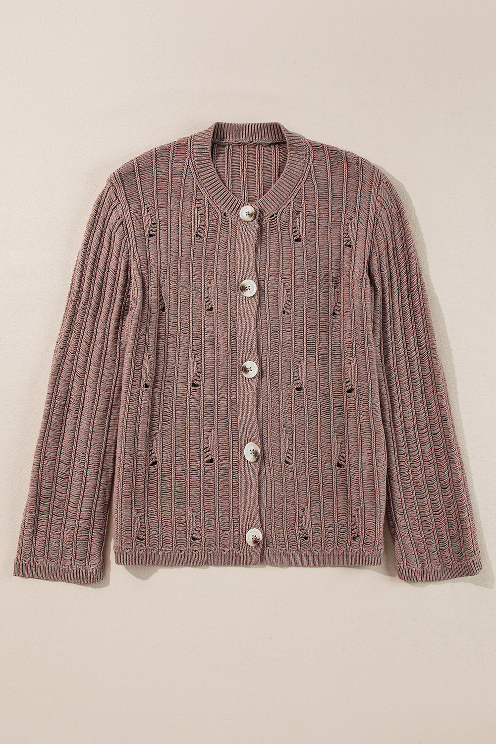 Cut Out Textured Knit Buttoned Cardigan