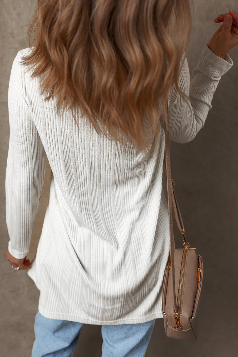 Solid Color Ribbed Button up Tunic Cardigan