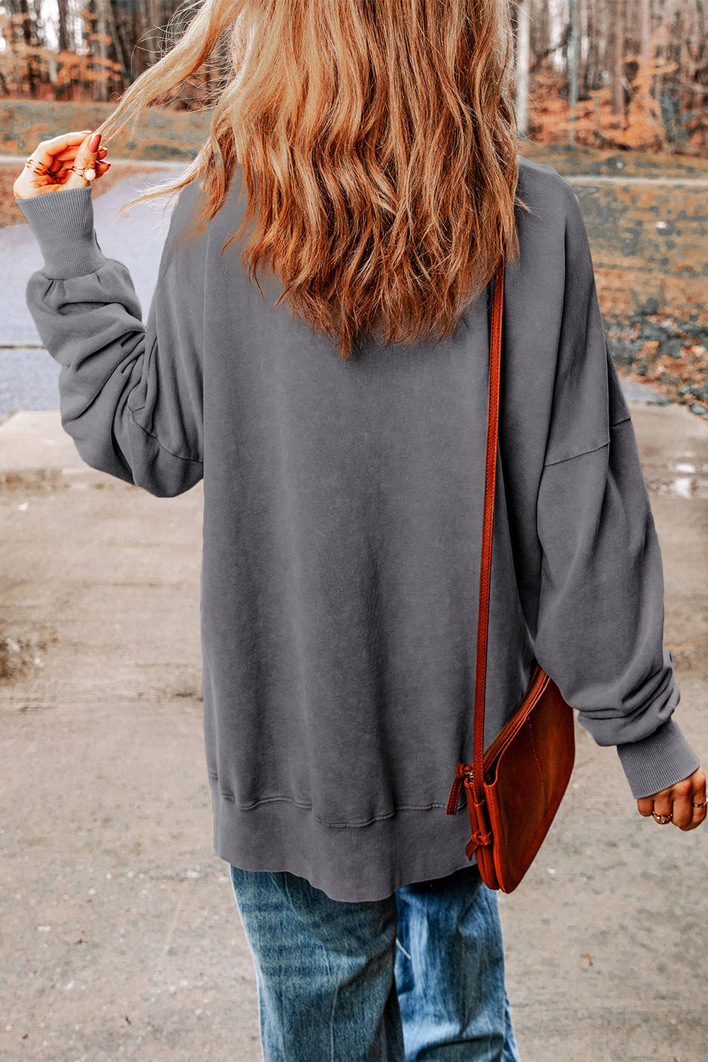 Drop Shoulder Ribbed Trim Oversized Sweatshirt