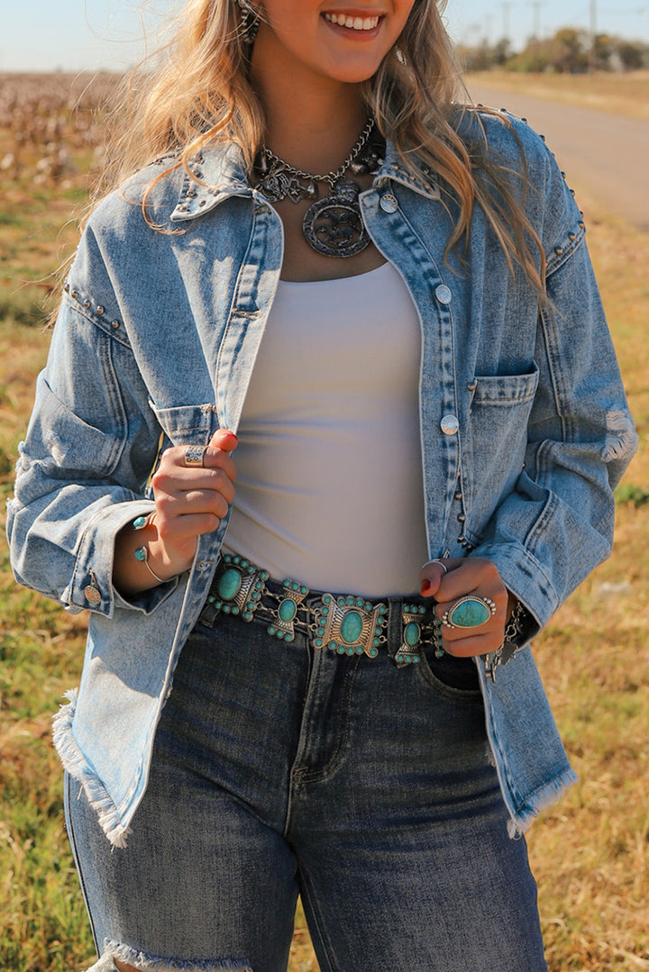 Studded Acid Wash Denim Jacket