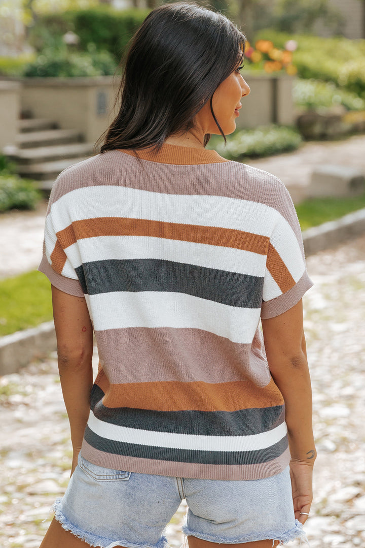 Striped Knit Crew Neck T Shirt Sweater