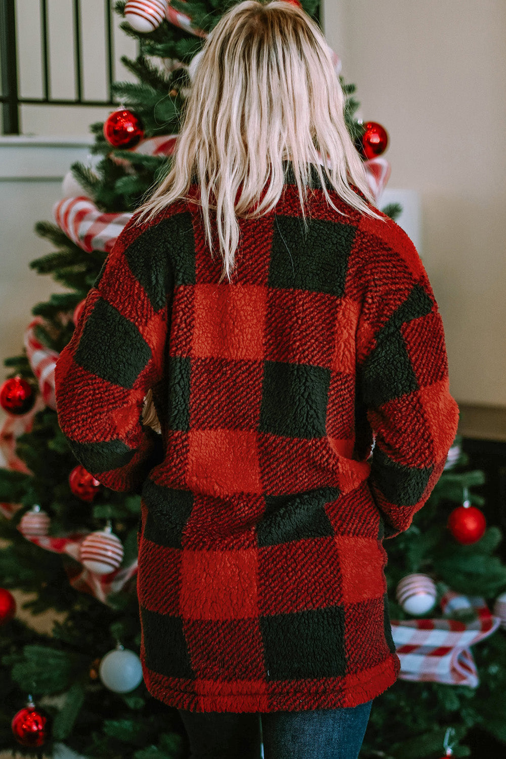 Fuzzy Plaid Flap Button Up Midi Coat