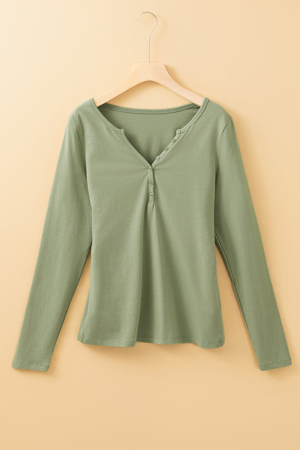 Long Sleeve Buttons V Neck Slim Fit Top