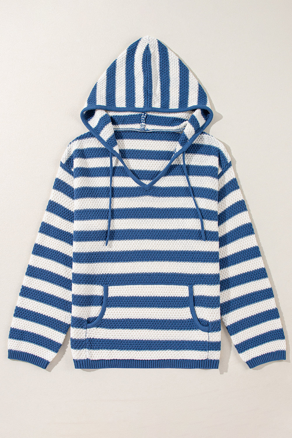 V Neck Pocketed Drawstring Hooded Sweater