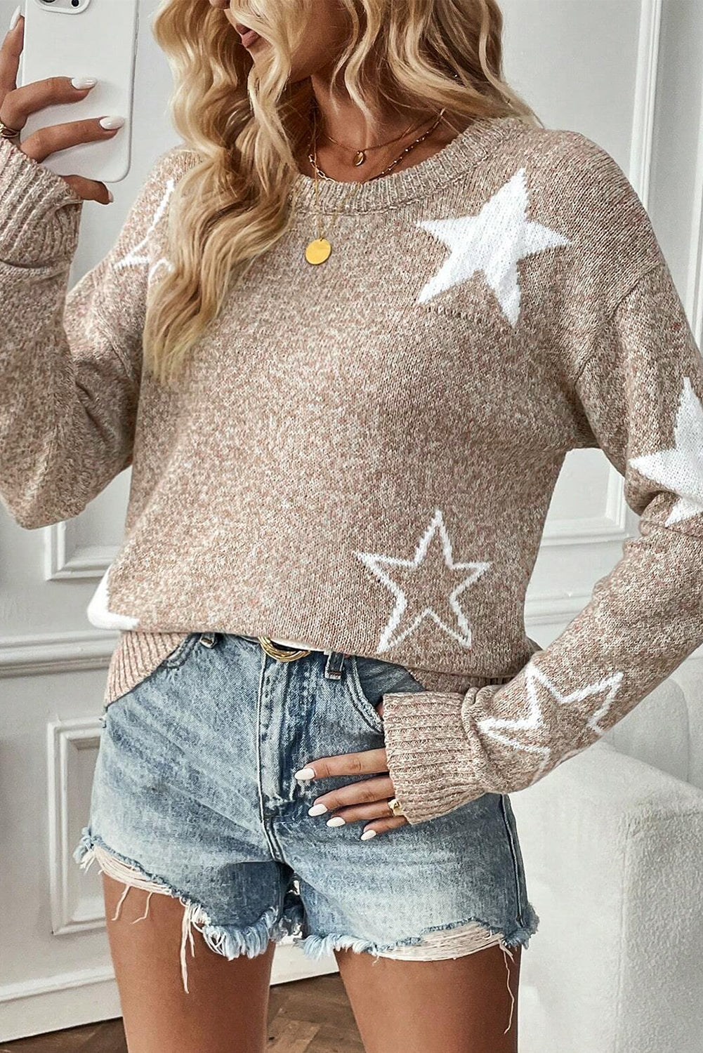 Star Pattern Drop Shoulder Sweater