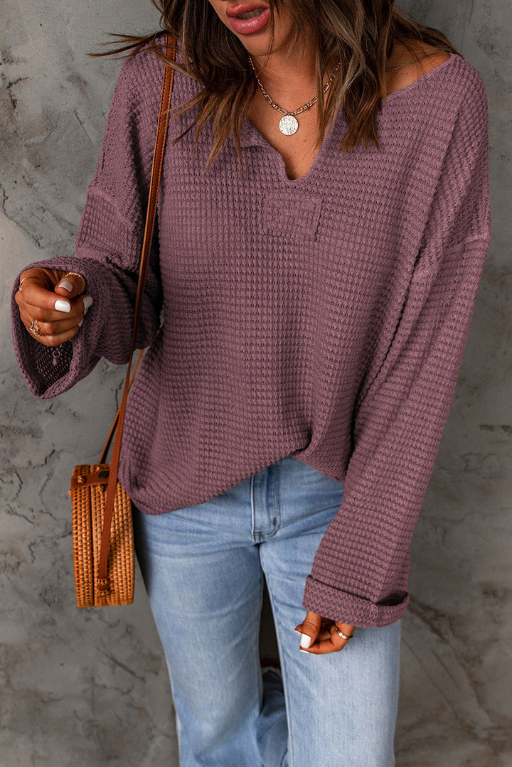 Waffle Knit Loose Long Sleeve Top