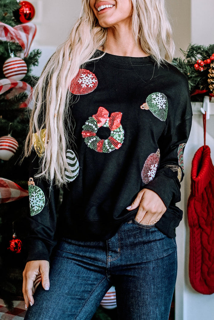 Sequined Christmas Graphic Pullover Sweatshirt