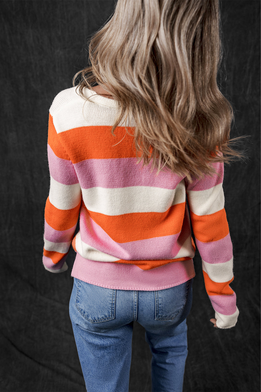 Colorblock V Neck Casual Sweater