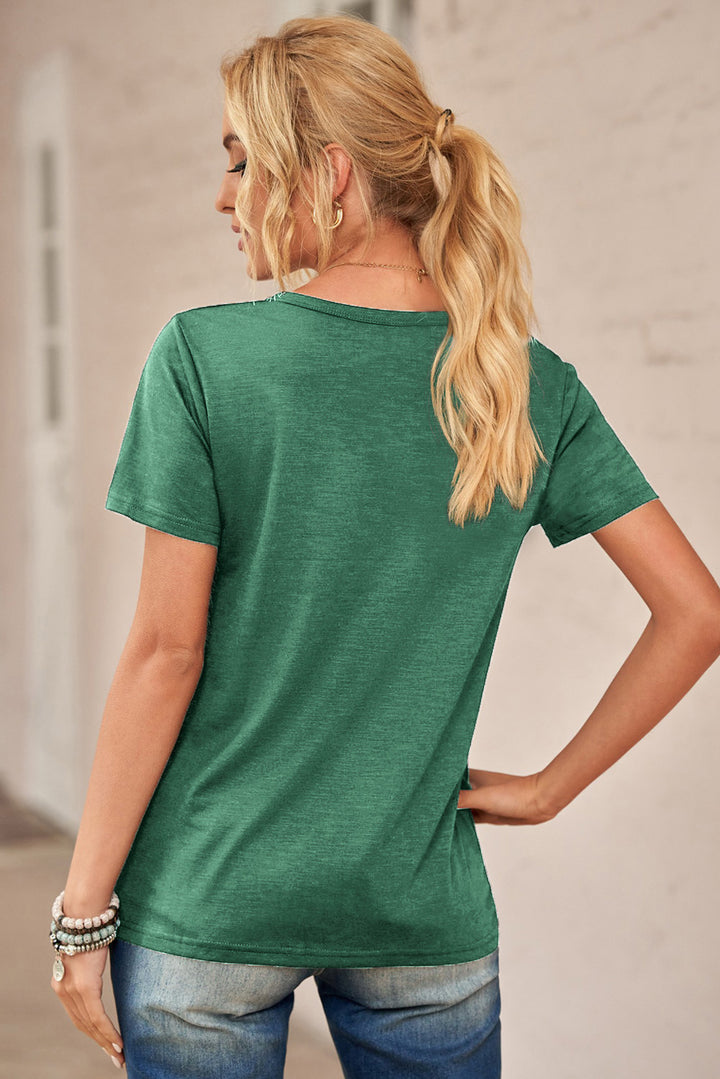 Green Holes Crew Neck Cotton Mixed T-shirt