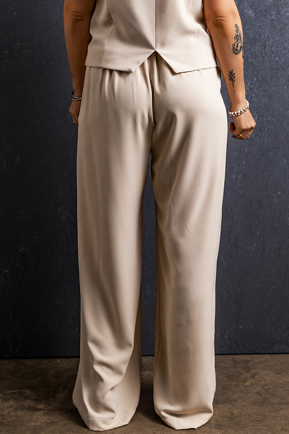 Elastic Waist Pleated Wide Leg Pants