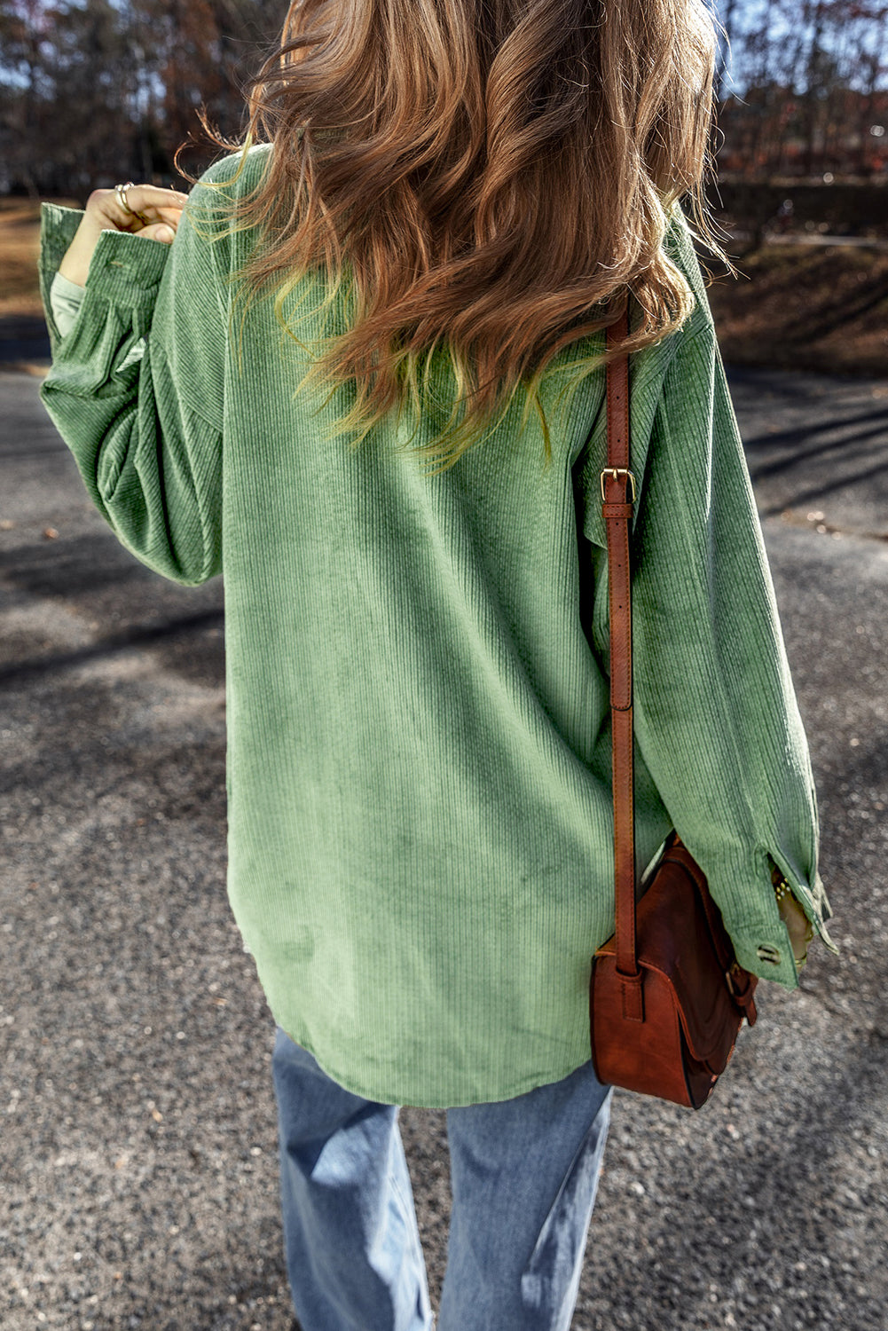 Patched Pocket Button Up Corduroy Shacket