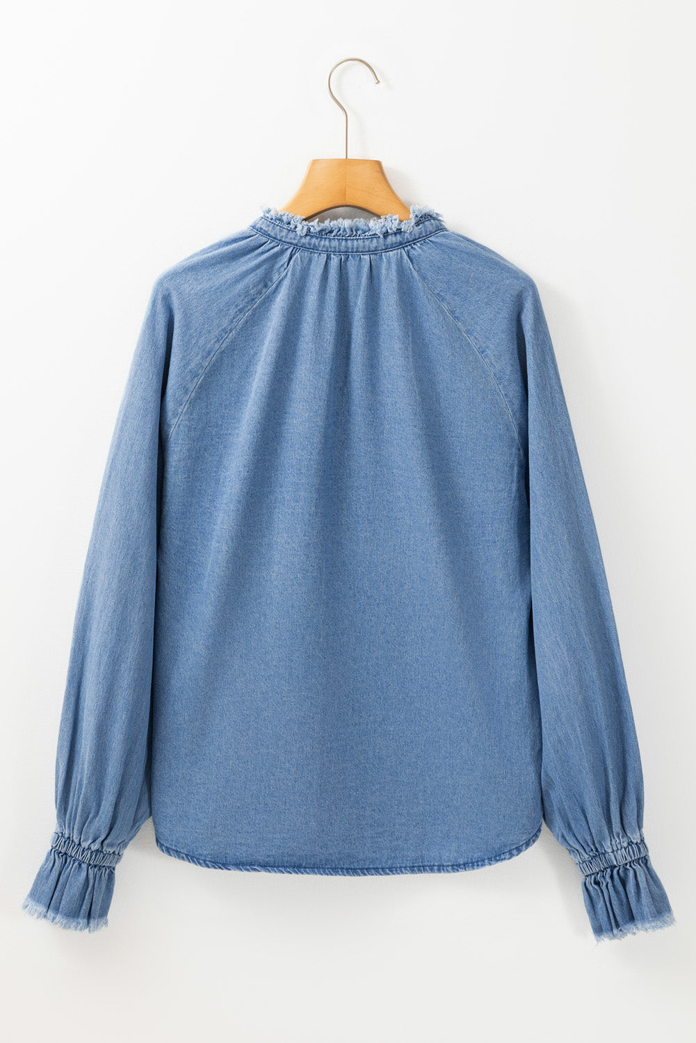 Frilled Raw Hem Half Buttoned Denim Top