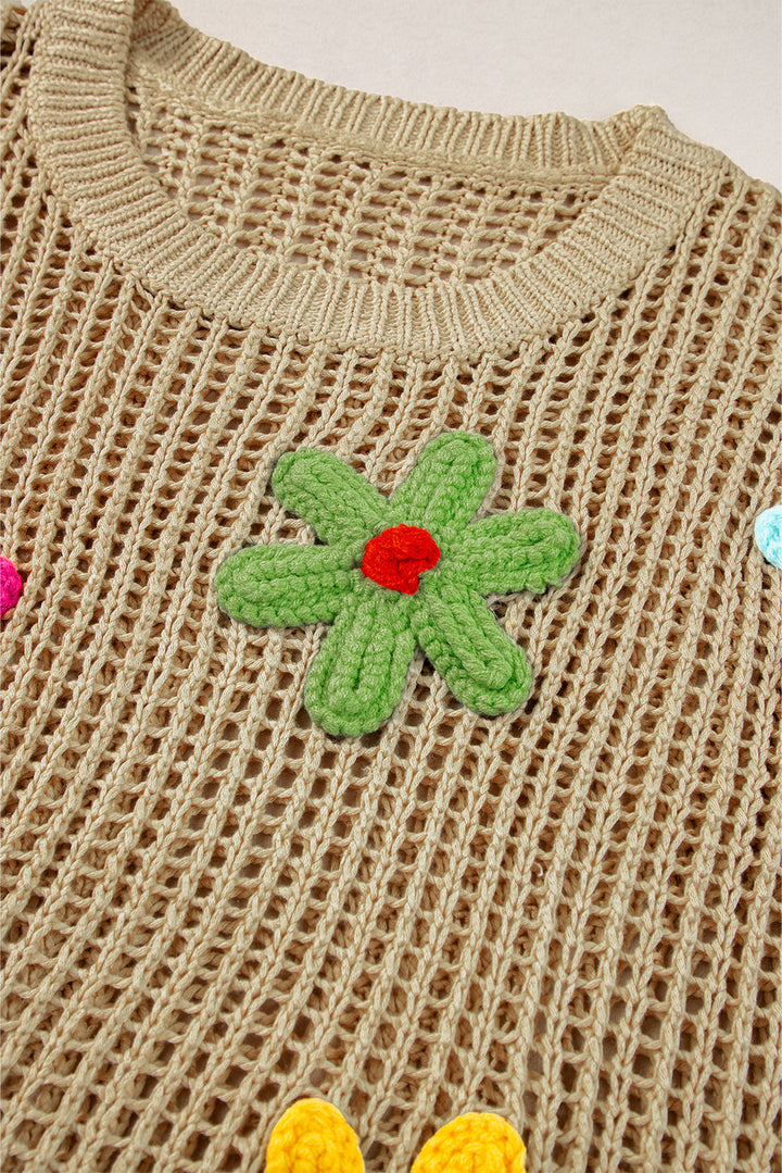 Crochet Flower Hollow-out Sweater T Shirt