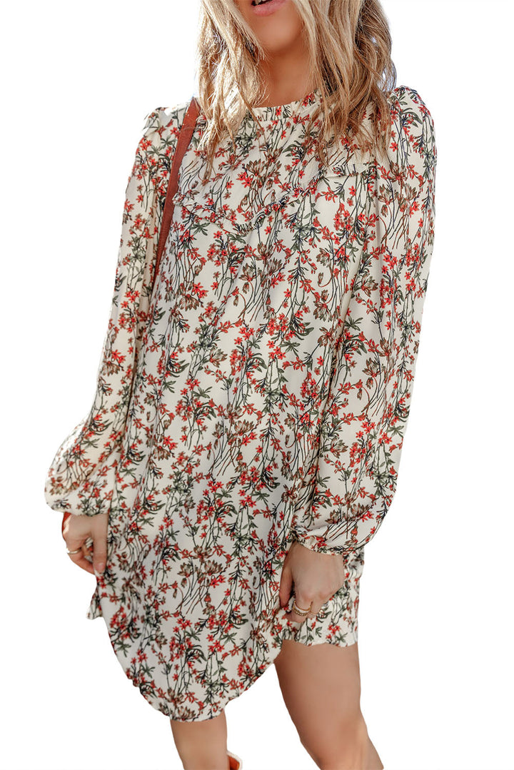 Floral Printed Long Sleeve Mini Dress