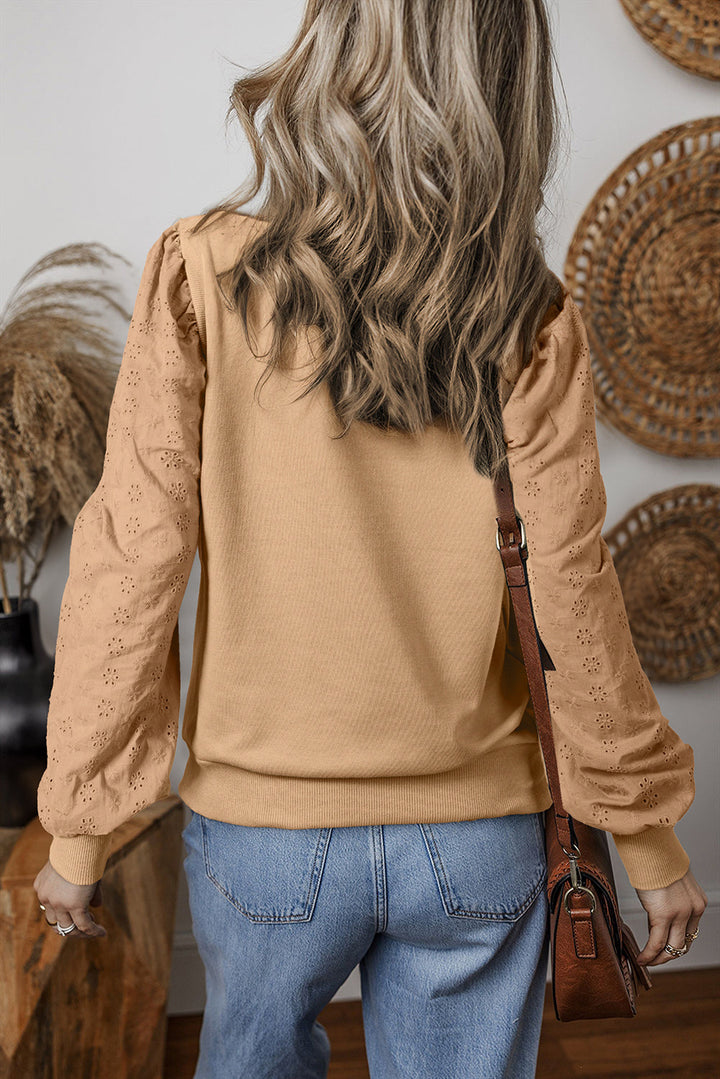 Solid Patchwork Sleeve Round Neck Sweatshirt