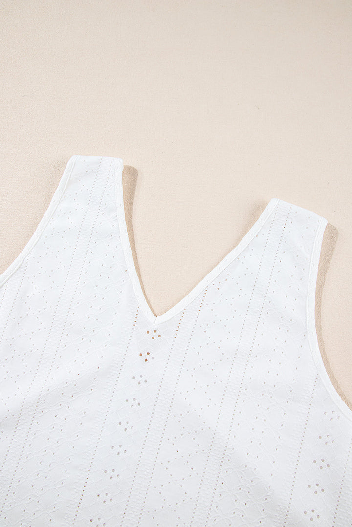 Plus Size Guipure V Neck Eyelet Lace Tank Top