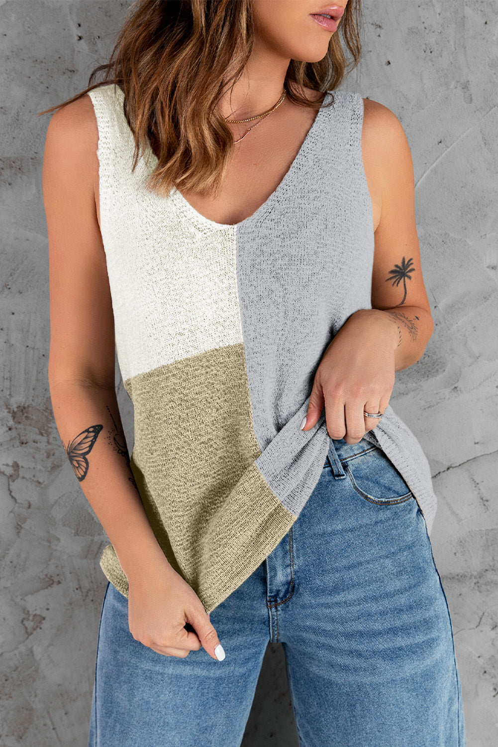 Color Block Knitted Tank Top