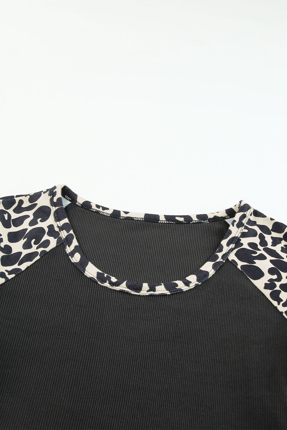 Black Leopard Color Block Cut Out Short Sleeve Top