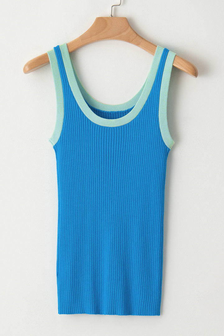 Colorblock Edge Ribbed Knit U Neck Tank Top