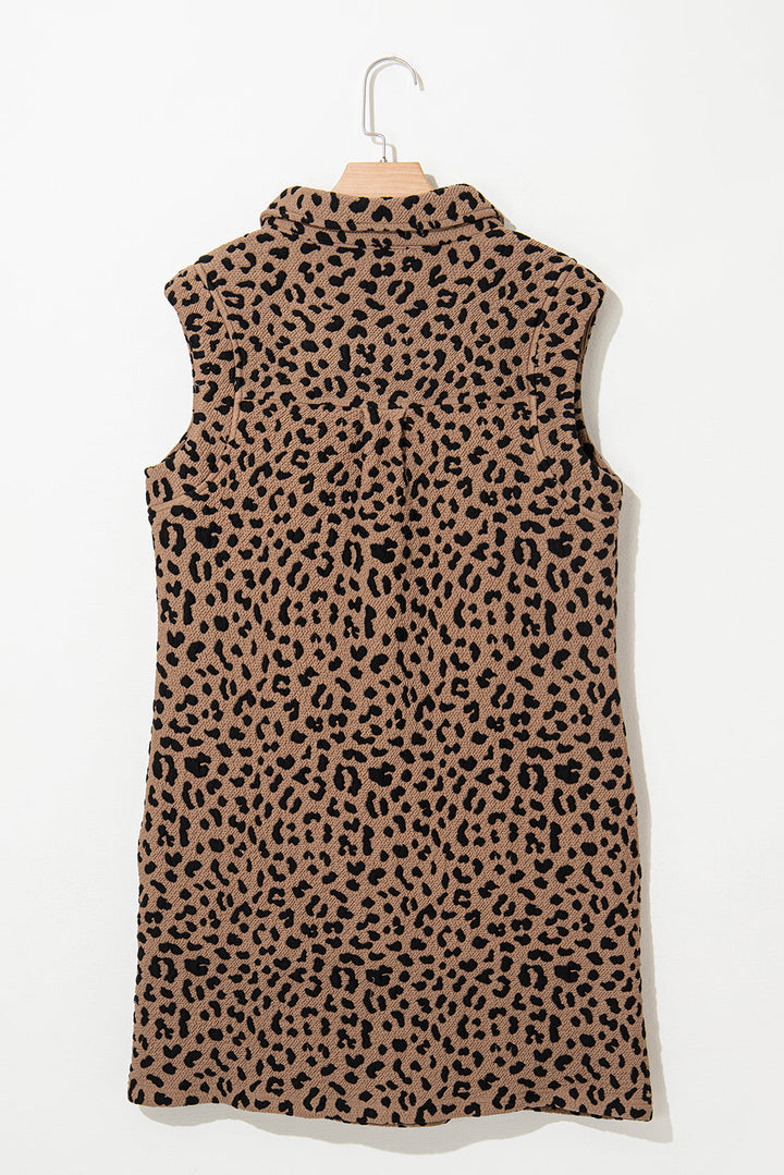 Leopard Print V Neck Sleeveless Collared Mini Dress