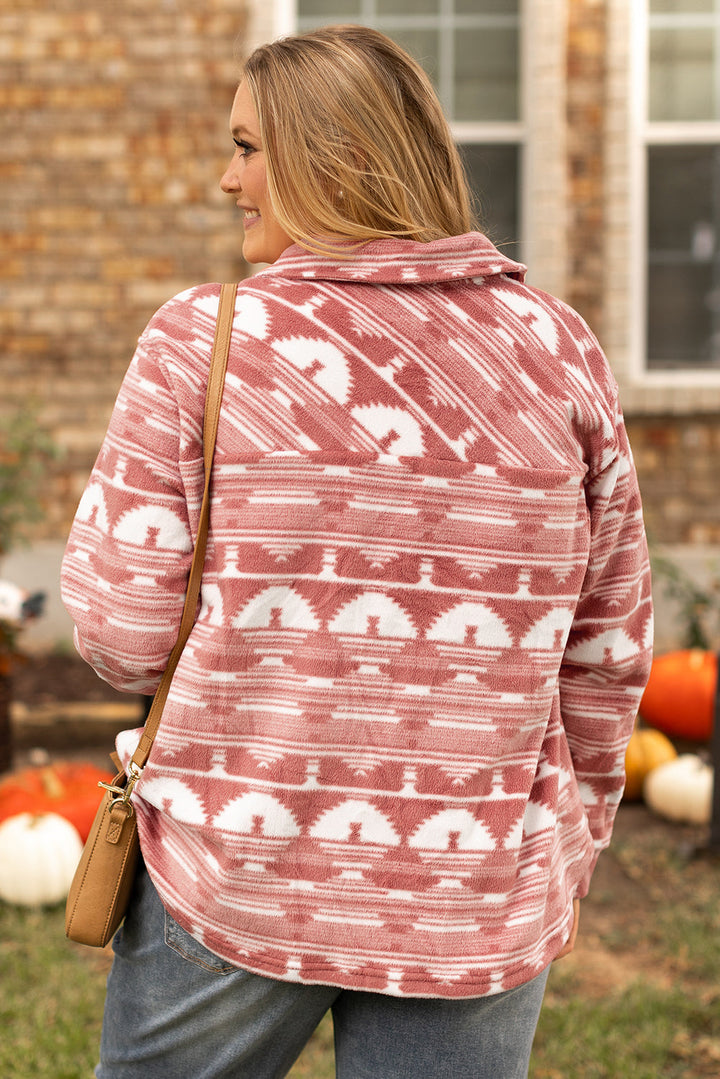 Plus Size Aztec Print Chest Pocket Shacket