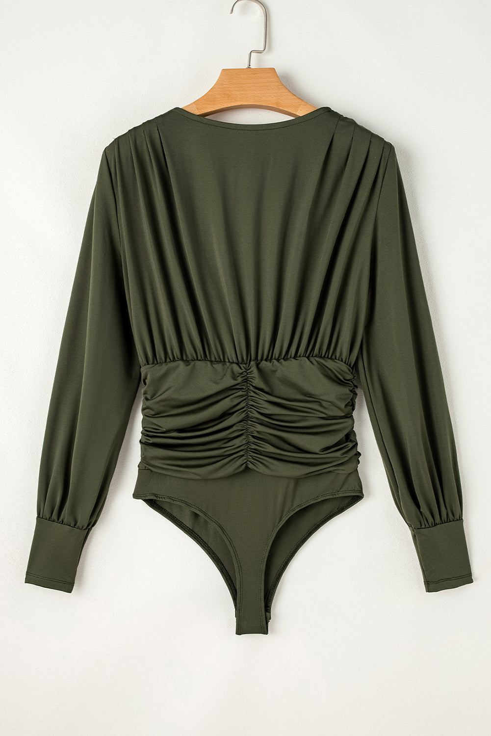 Ruched Wrap V Neck Long Sleeve Bodysuit