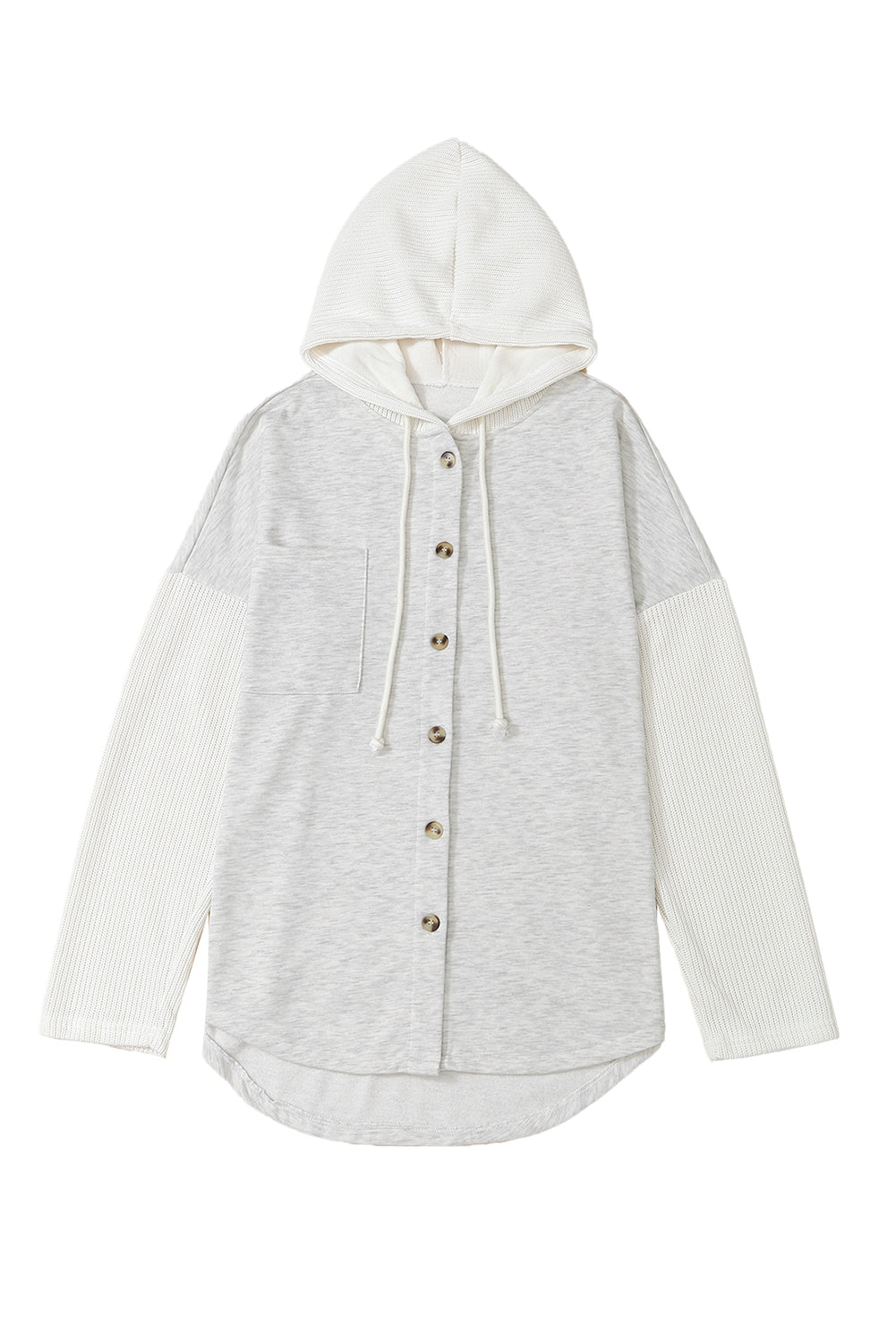 Button Up Contrast Knitted Sleeves Hooded Jacket