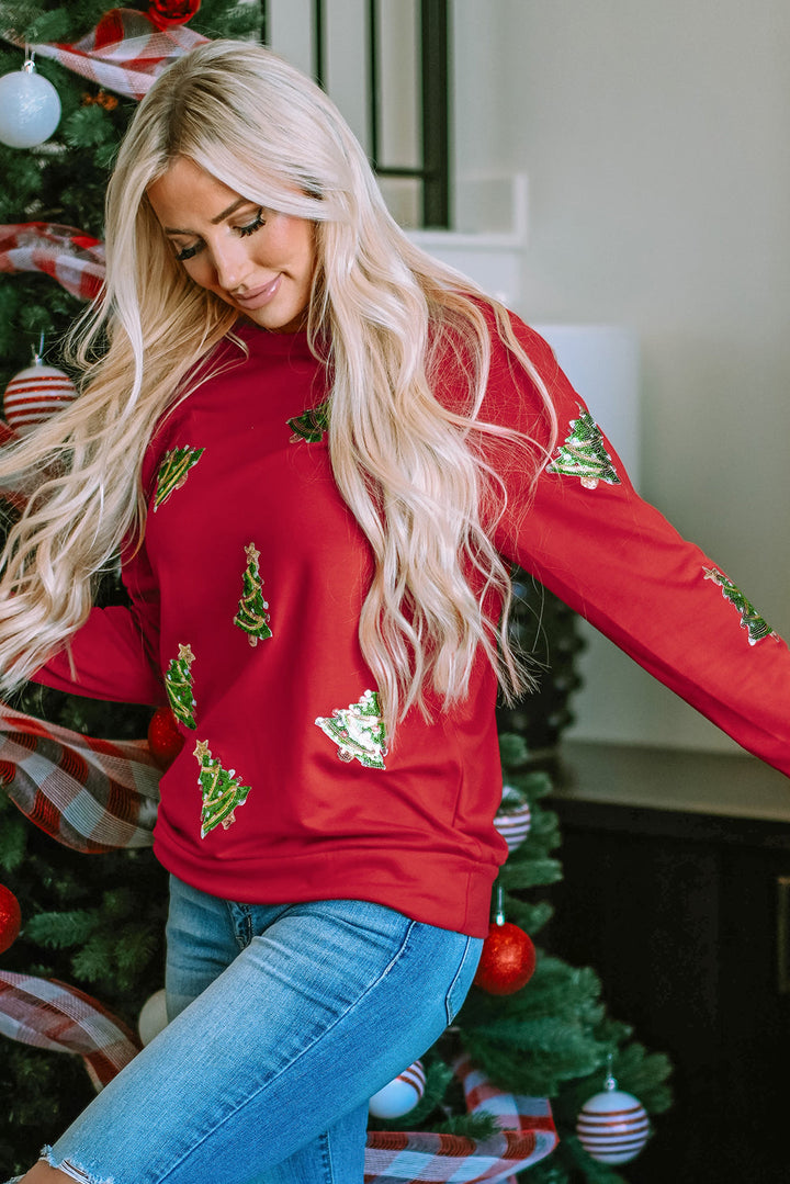 Sequined Christmas Tree Raglan Sleeve Sweatshirt