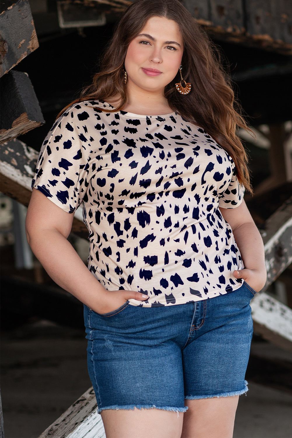 Leopard Print Twist Open Back Plus Size Top