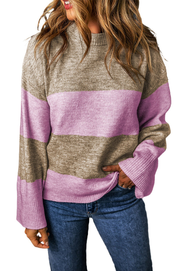 Crew Neck Wide Sleeve Colorblock Sweater