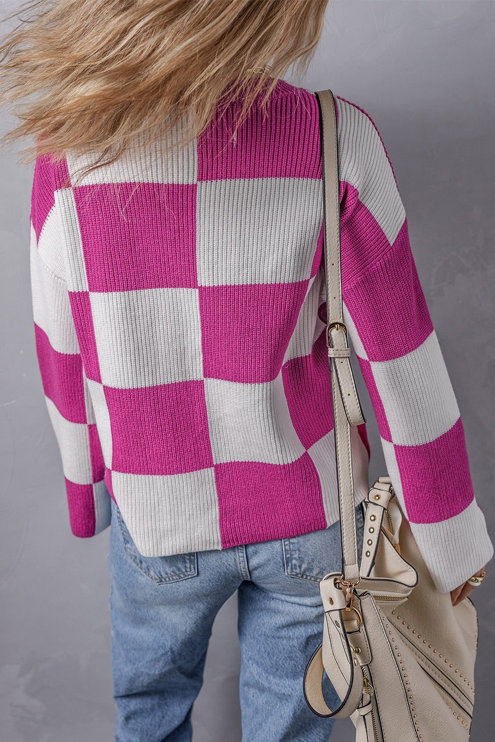 Checkered Round Neck Baggy Sweater