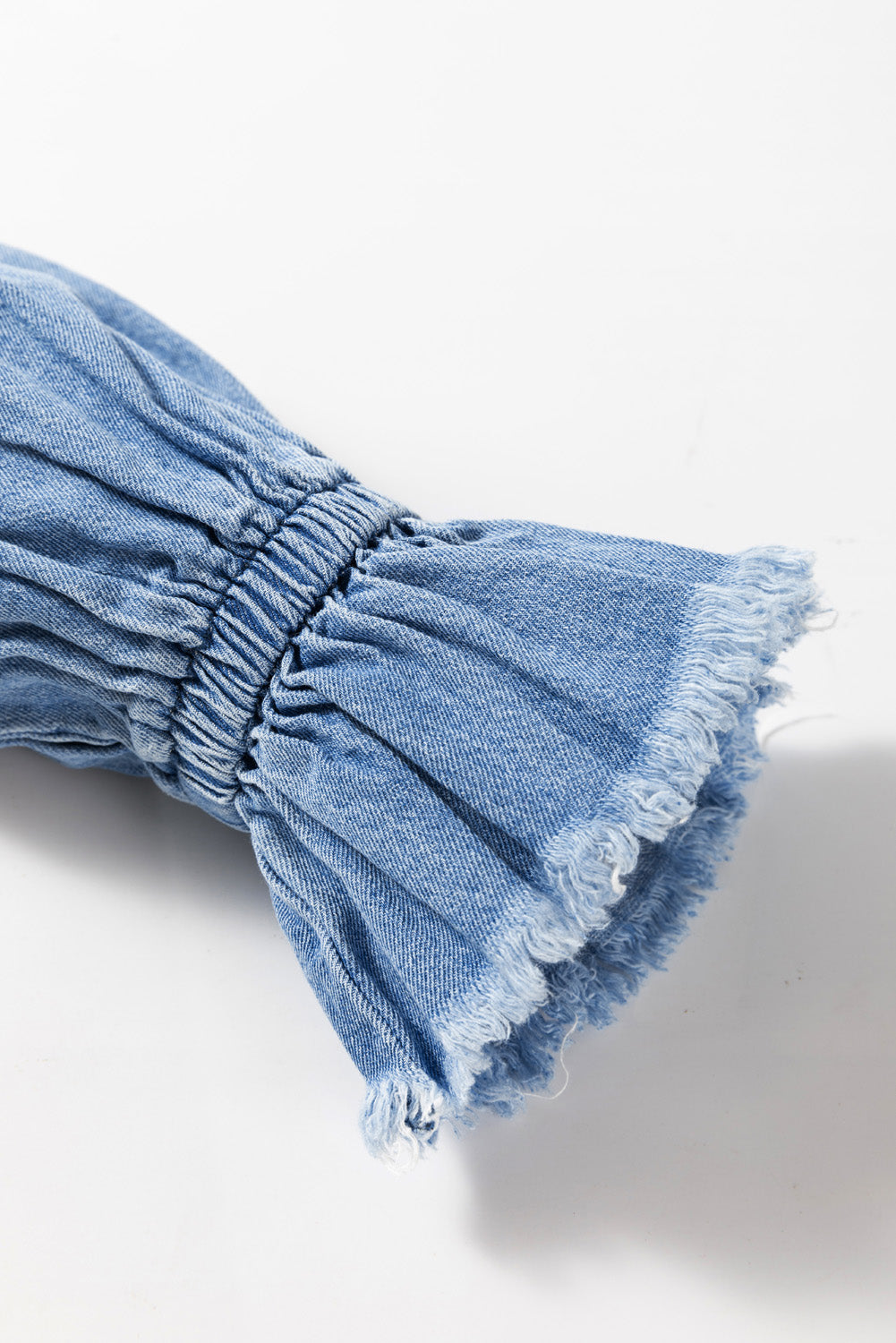 Frilled Raw Hem Half Buttoned Denim Top