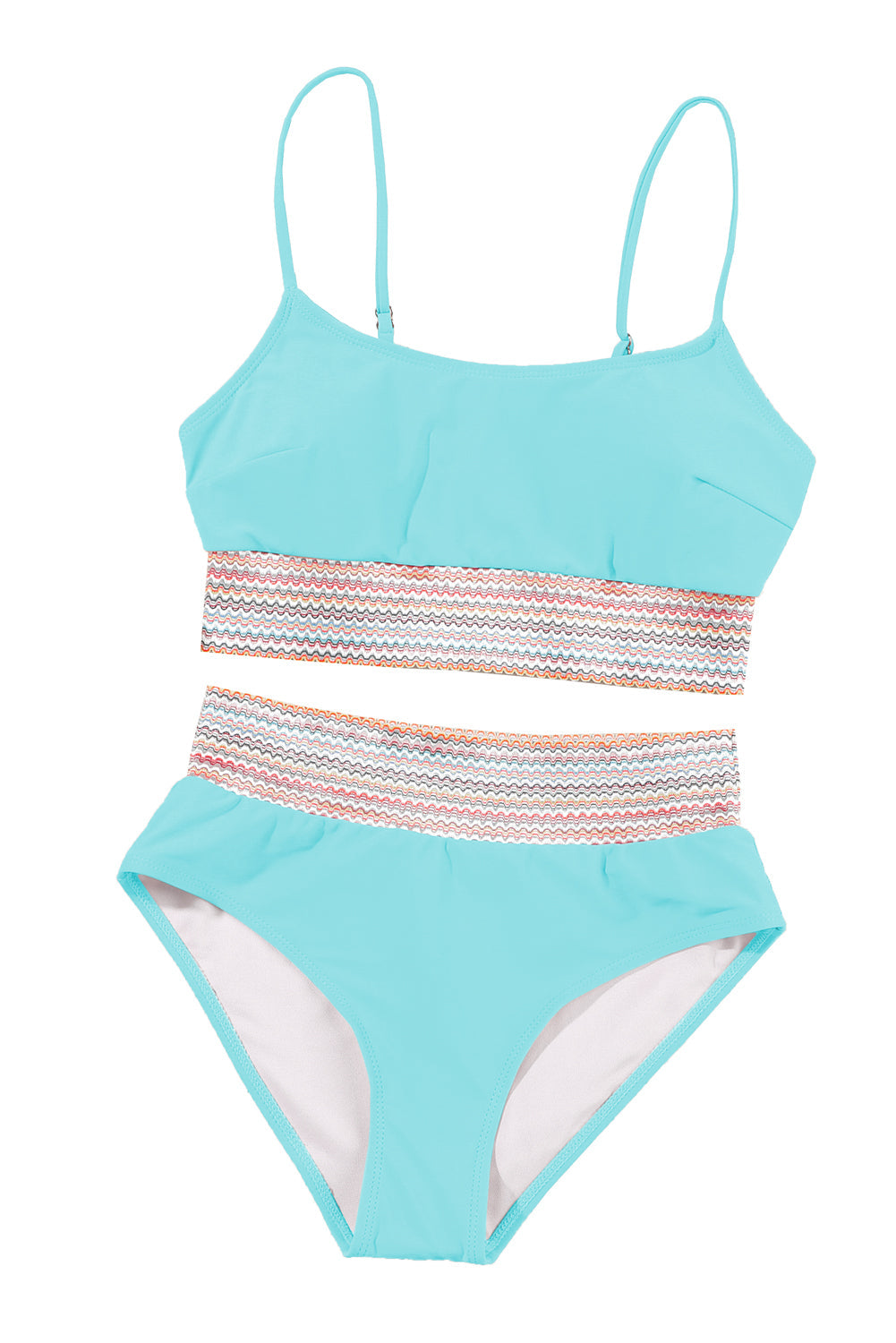 Striped Patchwork Spaghetti Strap High Waist Bikini Swimsuit