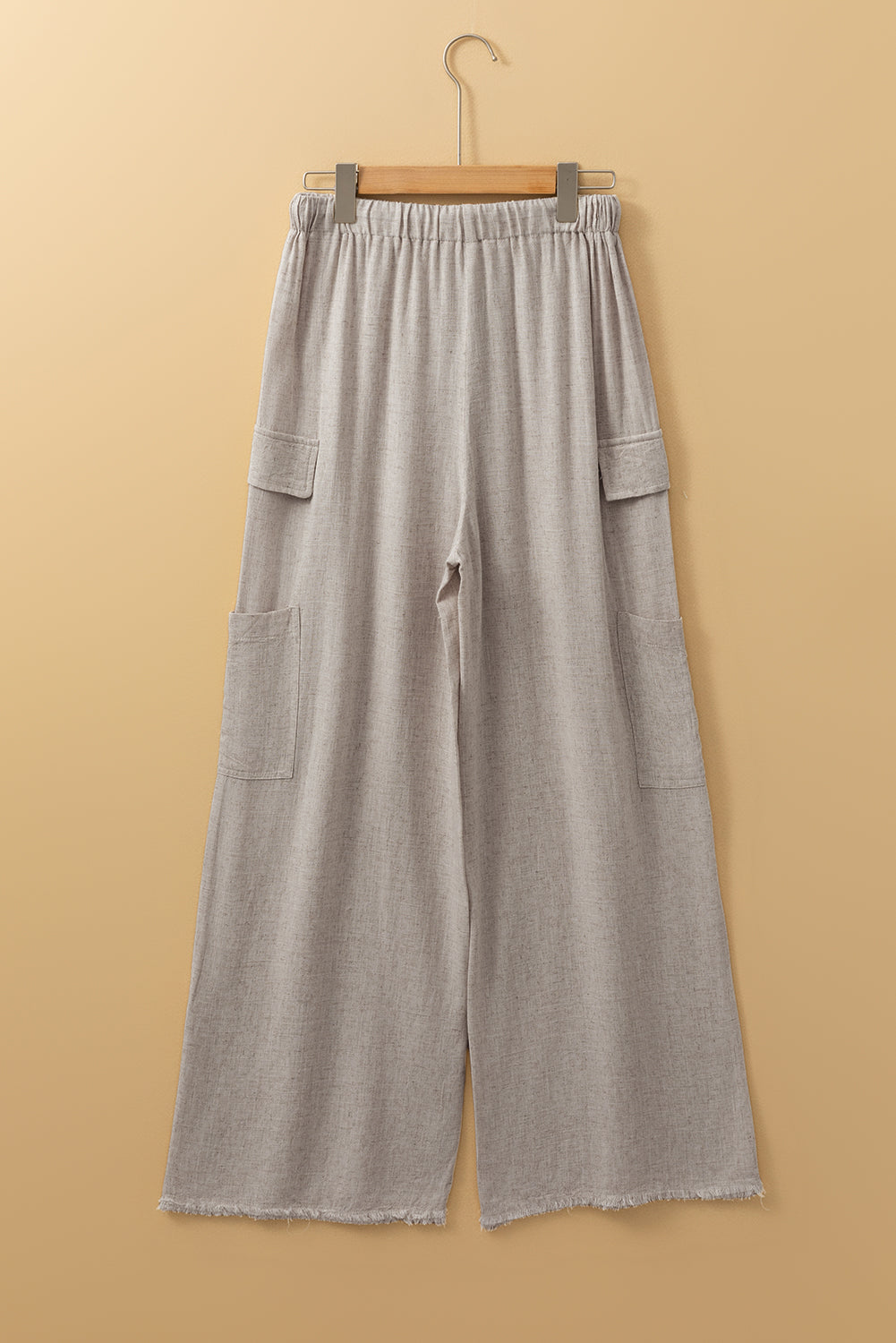 Boho Linen Drawstring Waist Raw Edge Cargo Loose Pants