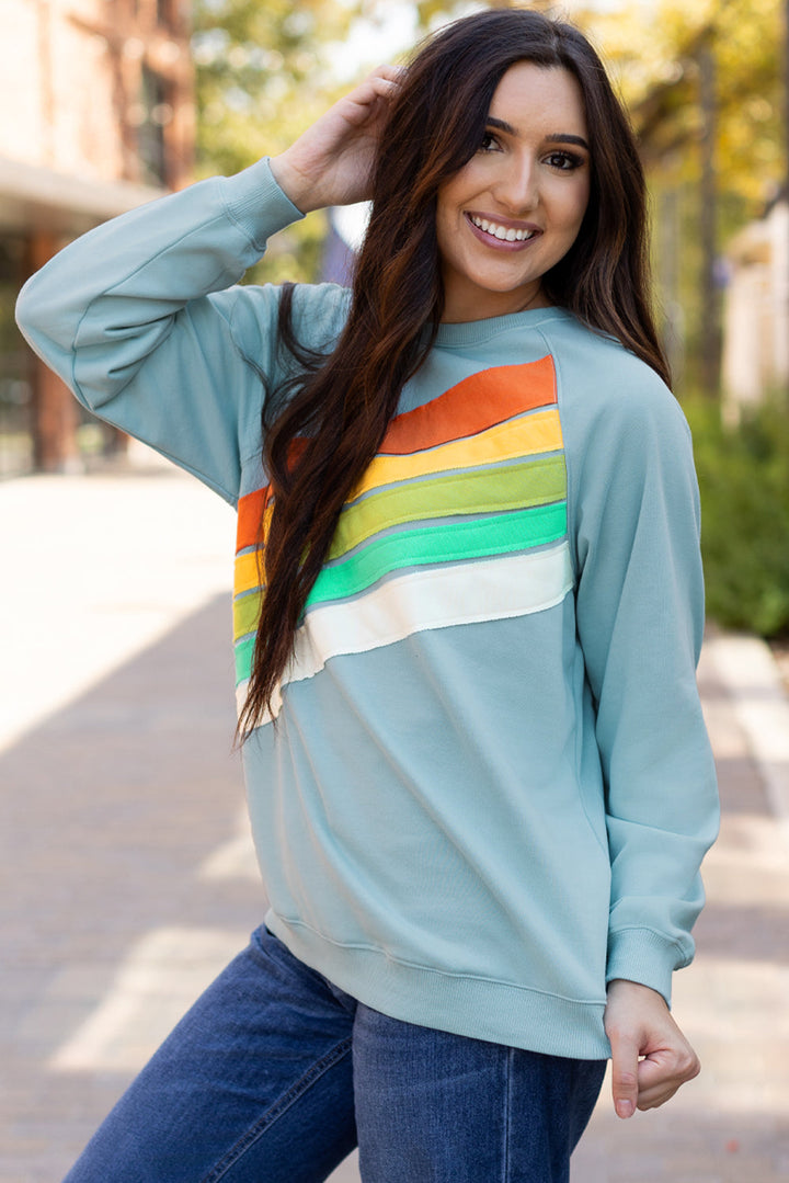 Rainbow Colorblock Striped Pullover Sweatshirt