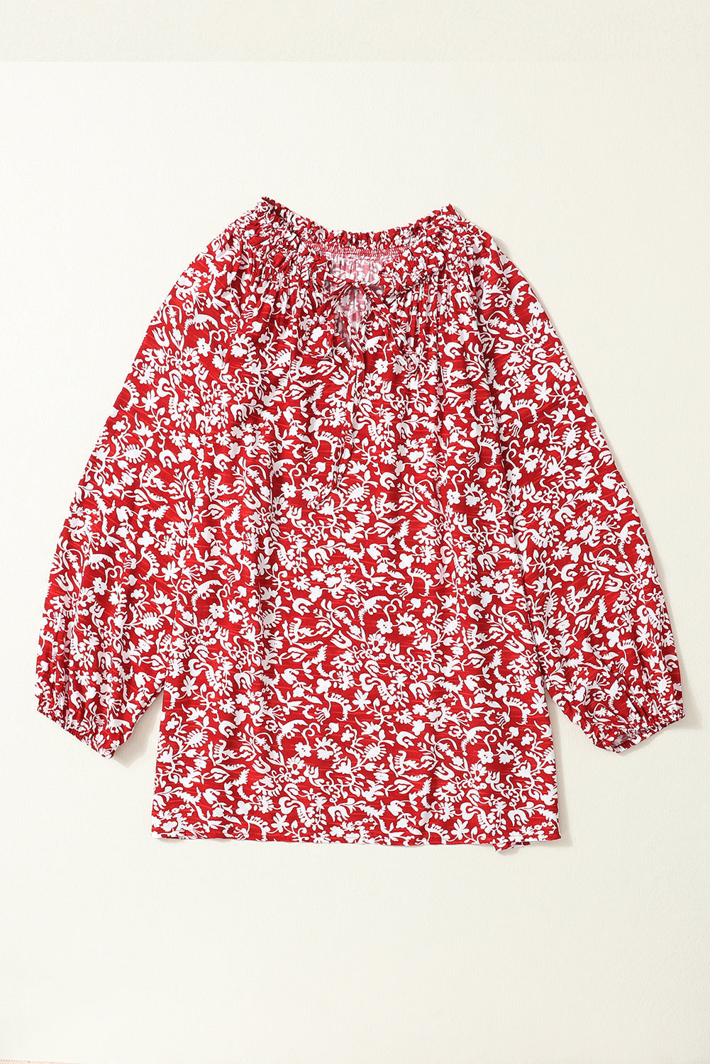 Floral Print Smocked Tie Neck Blouse