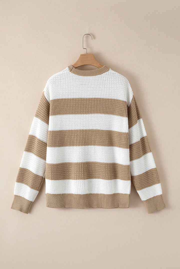 Colorblock Striped Drop Shoulder Side Slit Sweater