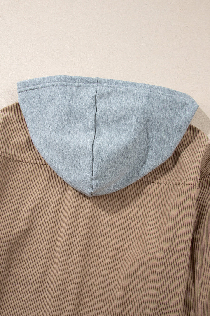 Hooded Drawstring Pockets Corduroy Shacket