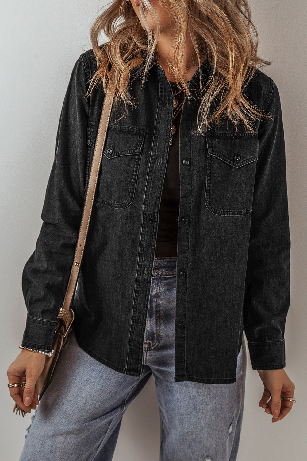 Flap Pocket Buttons Collared Jean Jacket