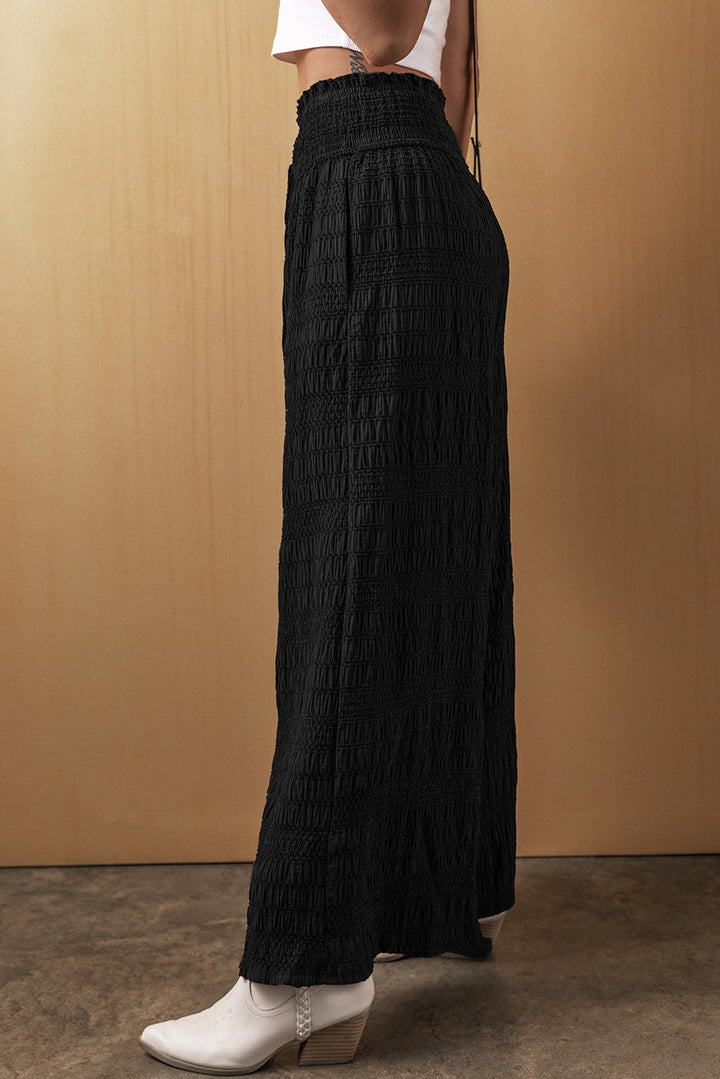 Textured Wide Smocked Waist Loose Pants