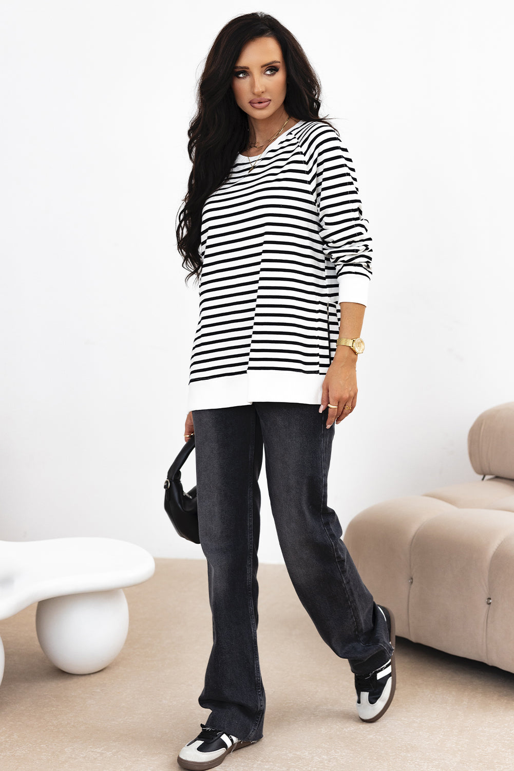 Raglan Sleeve Side Slits Loose Sweatshirt