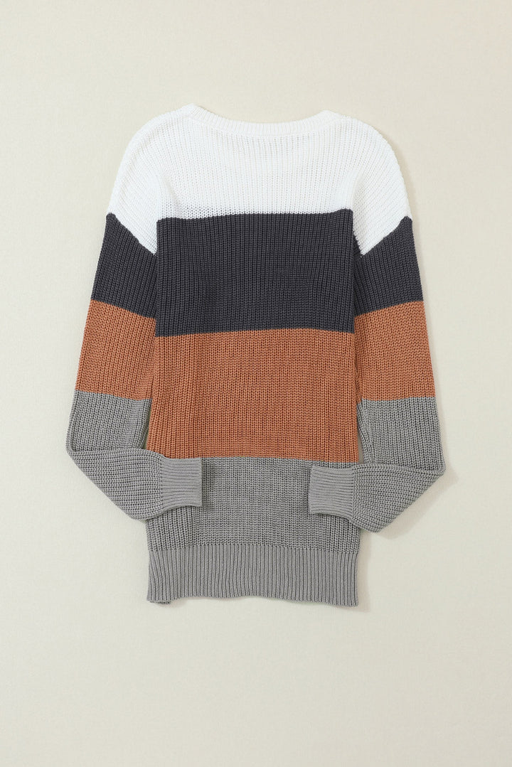 Color Block Knitted O-neck Pullover Sweater