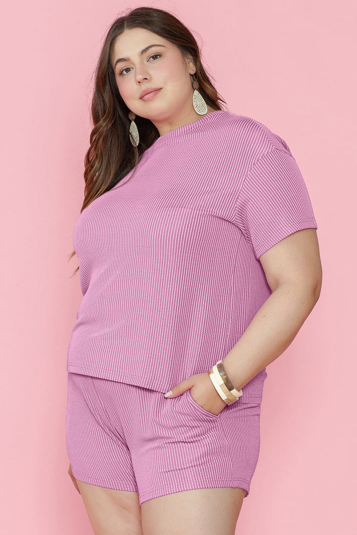 Ribbed Knit T Shirt and Shorts Plus Size Lounge Set