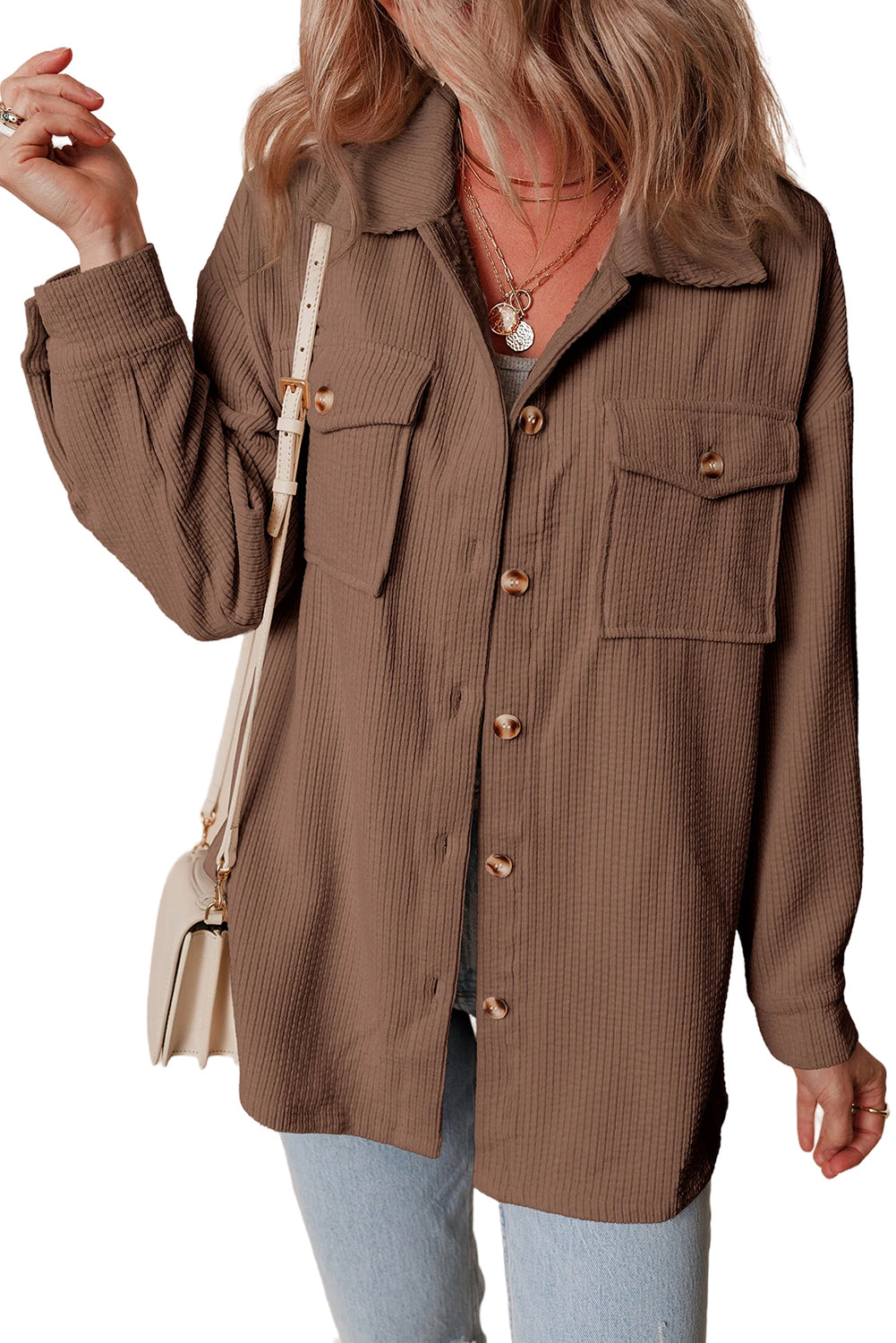 Corduroy Flap Pocket Button Up Shacket