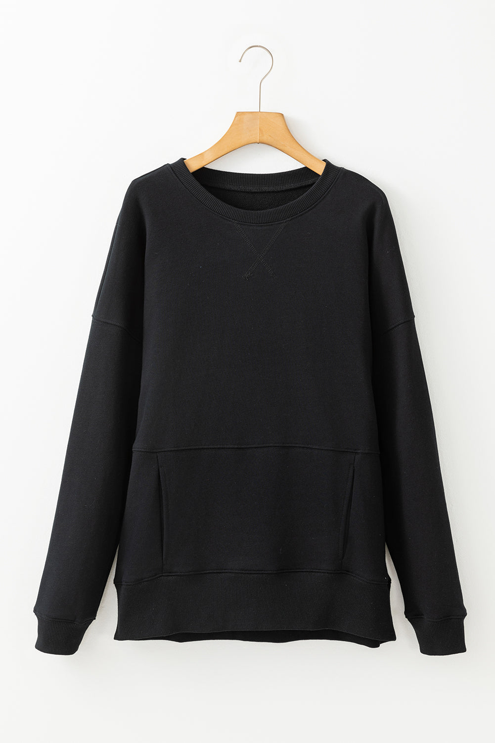 Drop Shoulder Crisscross Stitching Pocketed Loose Sweatshirt