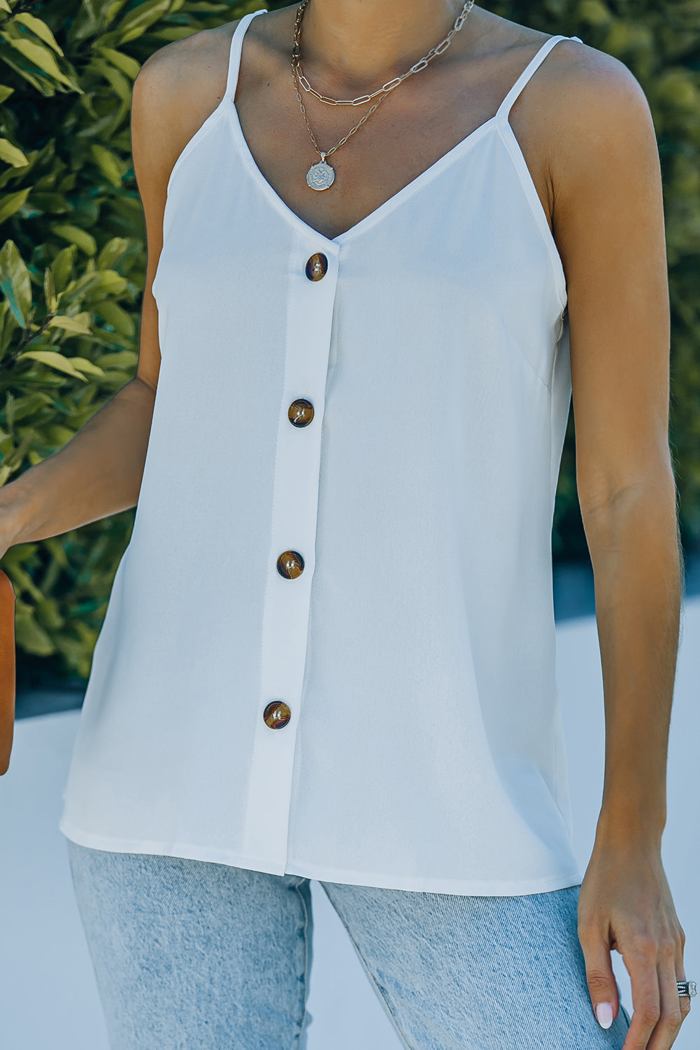 Spaghetti Strap Buttoned Tank Top