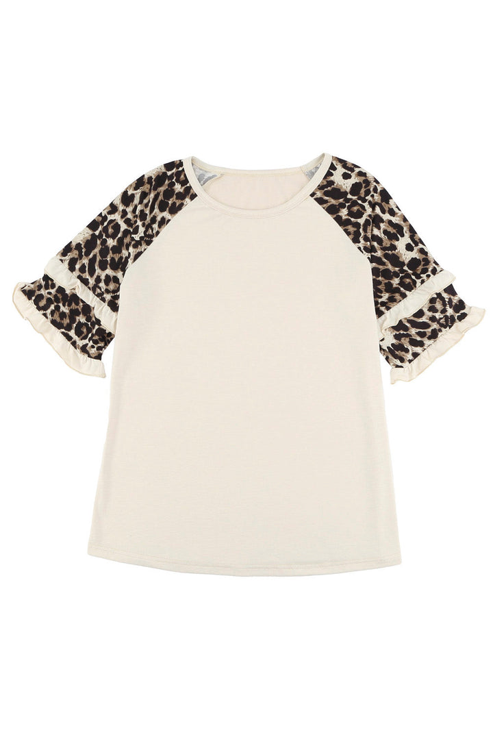 Ruffled Leopard Sleeve Patchwork Top