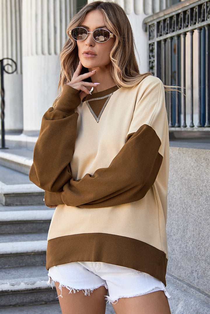 Color Block Thumbhole Sleeve Drop Shoulder Sweatshirt