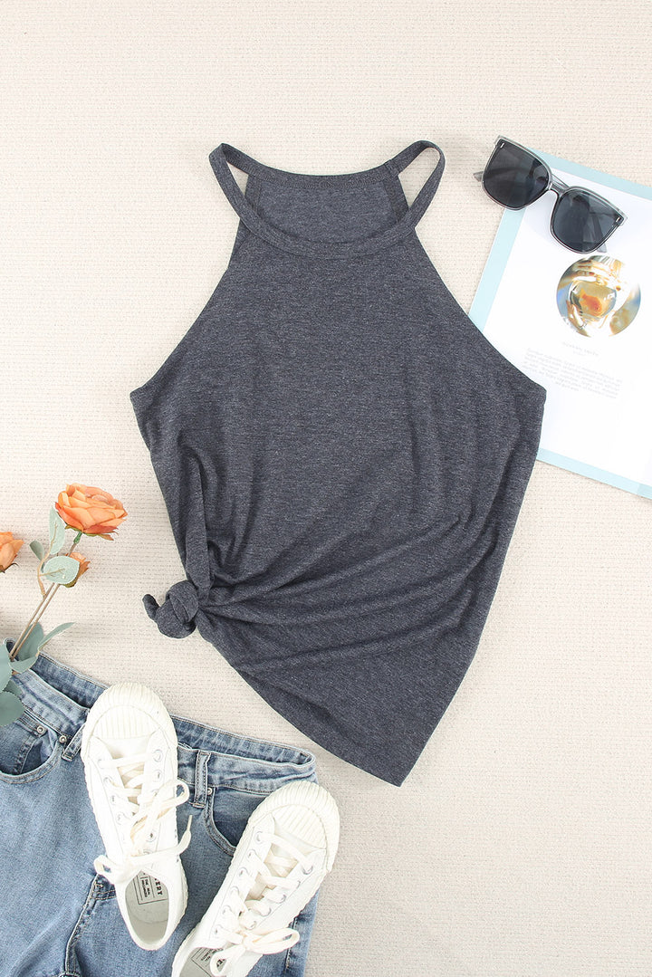 Grey Solid Color Crew Neck Tank Top