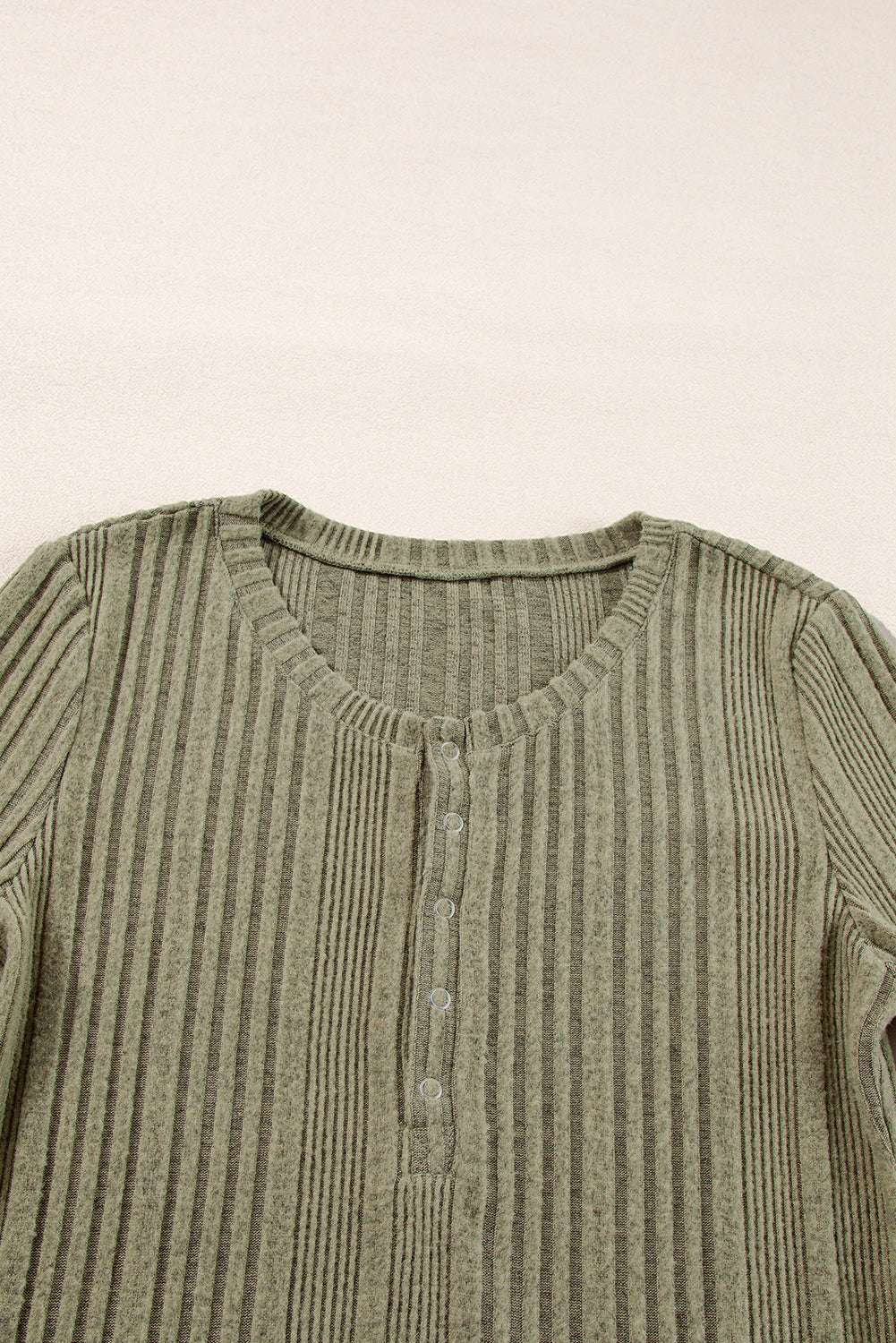 Ribbed Knit Half Button Slim Fit Blouse